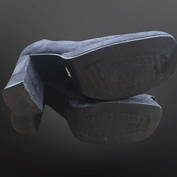 Vintage 90s Y2K Black Chunky Heel Knee High Boots US Size 8 Stretchy Faux Suede - Picture 12 of 13